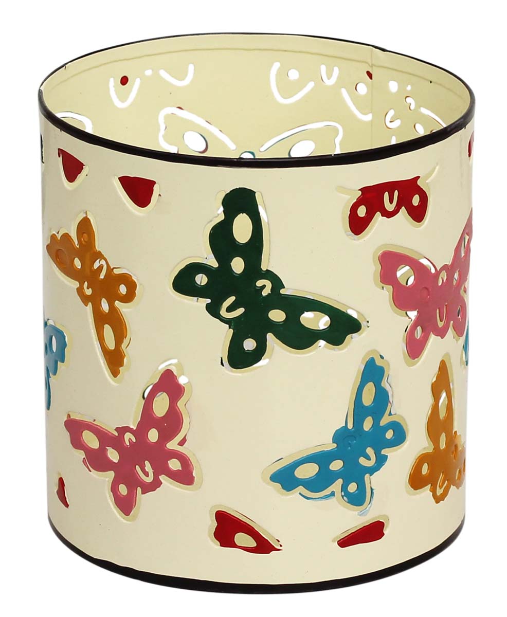 Multicolored Tea-Light Candle Holder – Handmade in Iron – Butterfly Motifs – Unique Votive Candle Stands – Home Décor / Gifts from India  - Buy in Bulk Wholesale